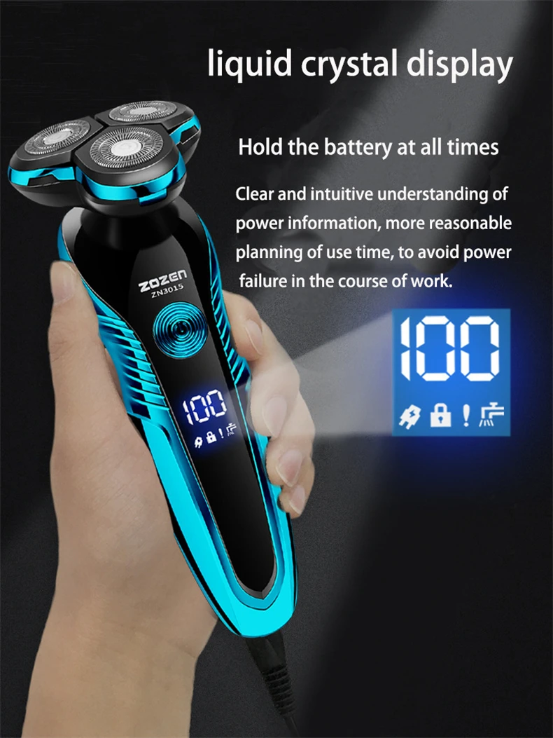 ZOZEN Electric Shaver Washable Rechargeable Electric Razor Shaving Machine for Men Body Hair Beard Trimmer Wet-Dry Use Washable