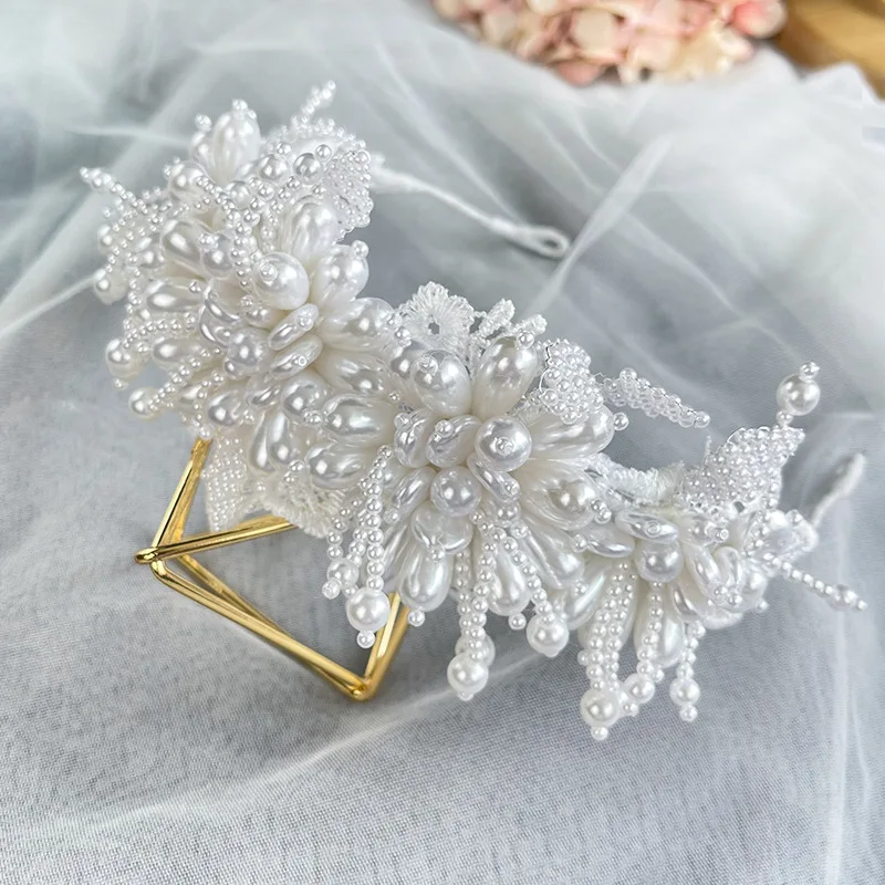 Beaded Pearl Hairbands Bridal Tiara Women Headdress Wedding Hair Accessories