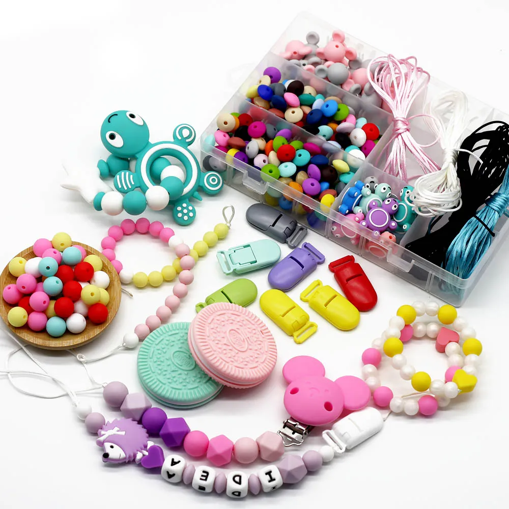 Cute-Idea 10PCs Mini Crown Teether Nursing Pacifier Beads DIY Accessories Chain BPA Free Chewable Teething Soft Baby Product