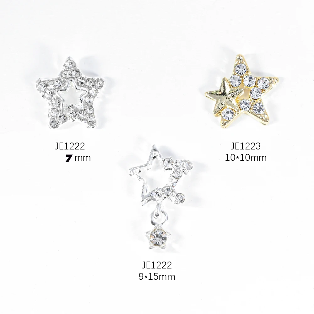 10pcs 3D Silver Pentagram Star Nail Art Alloy Rhinestone Luxury Metal Star Charms Nails Jewelry Gem Manicure Nail Art Decoration