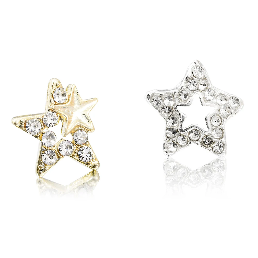 10pcs 3D Silver Pentagram Star Nail Art Alloy Rhinestone Luxury Metal Star Charms Nails Jewelry Gem Manicure Nail Art Decoration