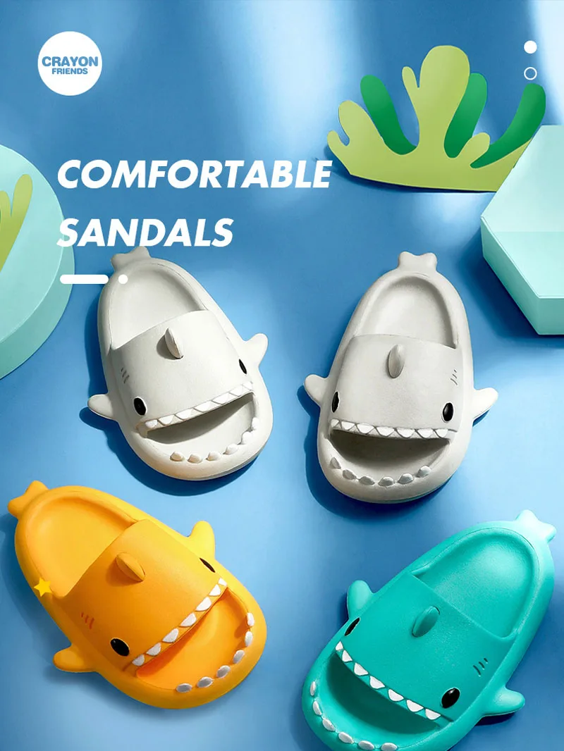 Children Slippers Cartoon Shark Sandals Summer Boys Girls Baby Kids Shoes Soft Sole Anti-Slip