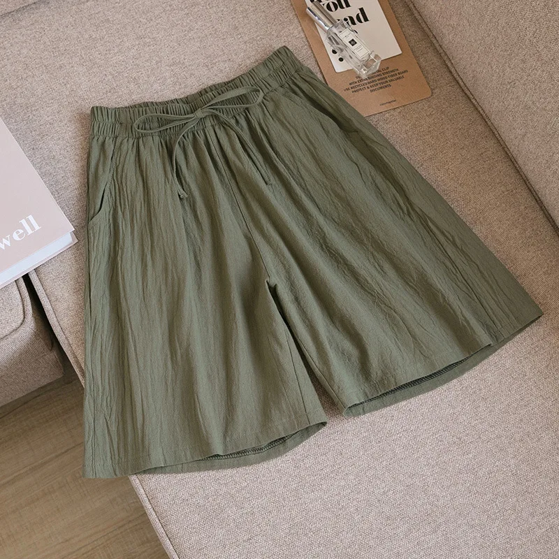 Women Cotton Shorts Summer Casual Solid Two Pockets Shorts High Waist Loose Shorts for Girls Soft Cool Female Shorts
