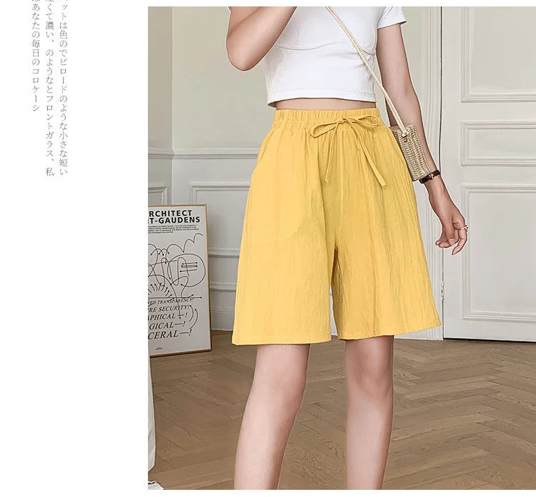 Women Cotton Shorts Summer Casual Solid Two Pockets Shorts High Waist Loose Shorts for Girls Soft Cool Female Shorts