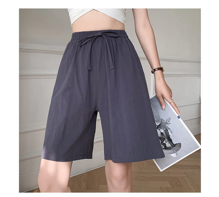 Women Cotton Shorts Summer Casual Solid Two Pockets Shorts High Waist Loose Shorts for Girls Soft Cool Female Shorts