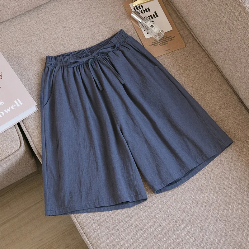 Women Cotton Shorts Summer Casual Solid Two Pockets Shorts High Waist Loose Shorts for Girls Soft Cool Female Shorts