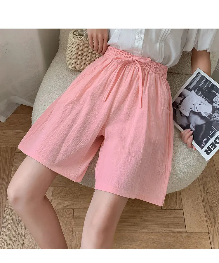 Women Cotton Shorts Summer Casual Solid Two Pockets Shorts High Waist Loose Shorts for Girls Soft Cool Female Shorts
