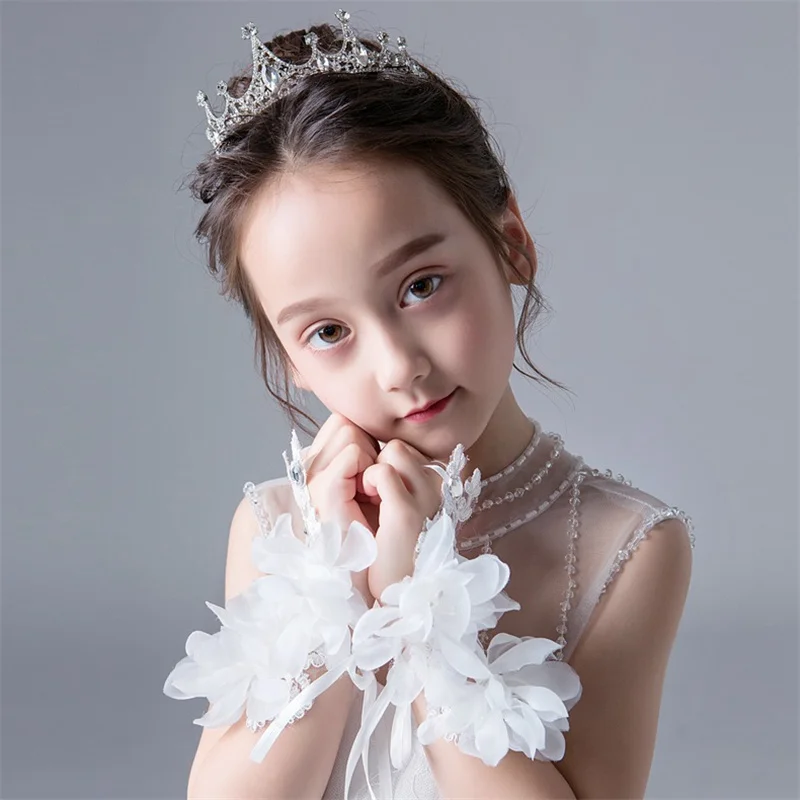 1 Pair White Short of Gloves Wedding Gown Accessories Fingerless Gloves Inlaid Rhinestone for Bridal Lace Glove