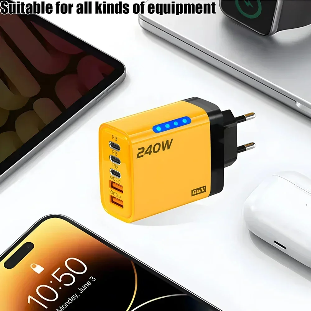 PD 240W Type C GaN Fast Charge Charger Multi Ports High Speed USB Charging Adapter For iPad iPhone Samsung Huawei Xiaomi Oneplus