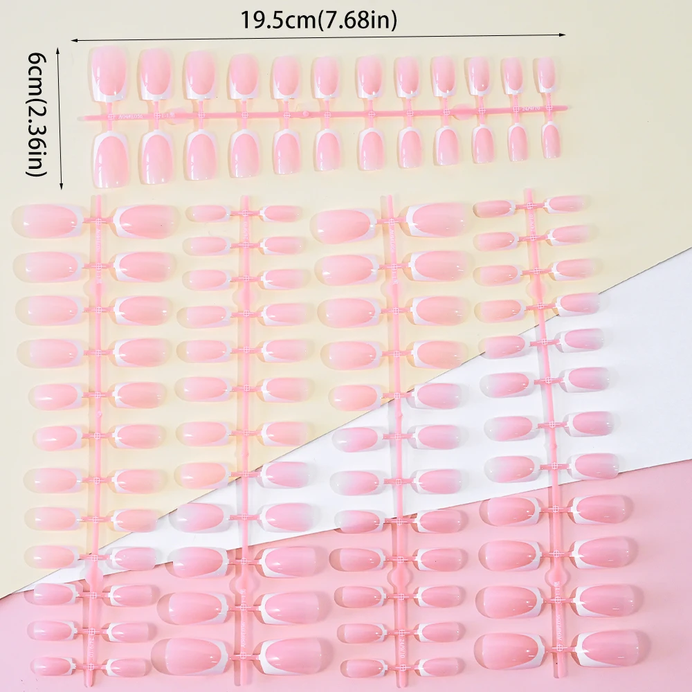 120Pcs Short Square Coffin French Fake Nails Glossy Pink  Full Cover Wearable Press on Nails Wearable Acrylic Fake Nails Tips #