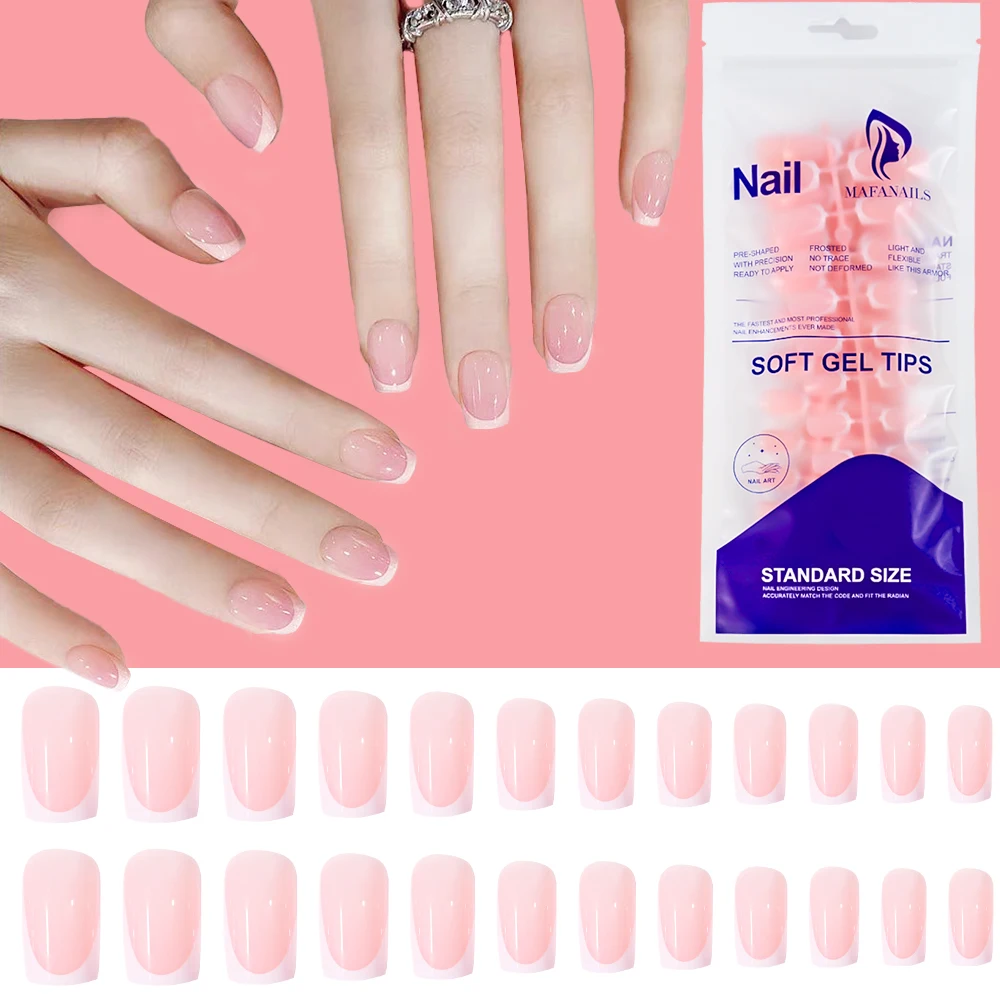 120Pcs Short Square Coffin French Fake Nails Glossy Pink  Full Cover Wearable Press on Nails Wearable Acrylic Fake Nails Tips #