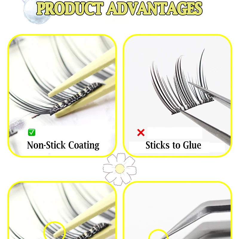 Anti-Stick Applicator No Glue Eyelashes Non Stick Coated Stainless Steel Tweezer Glue-free Eyelashes Beginner-Friendly Tools