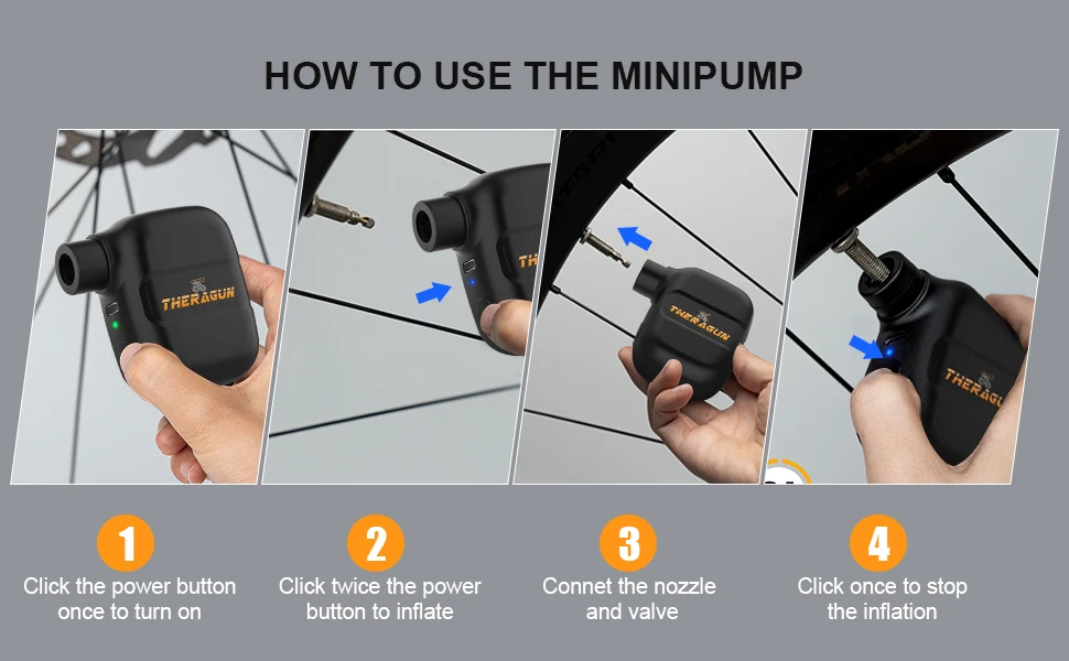 Mini Portable Bicycle Pump Rechargeable Electric Air Inflator 100PSI 5V Type-C Bike Accessories for Bike Schrader Presta Tires.