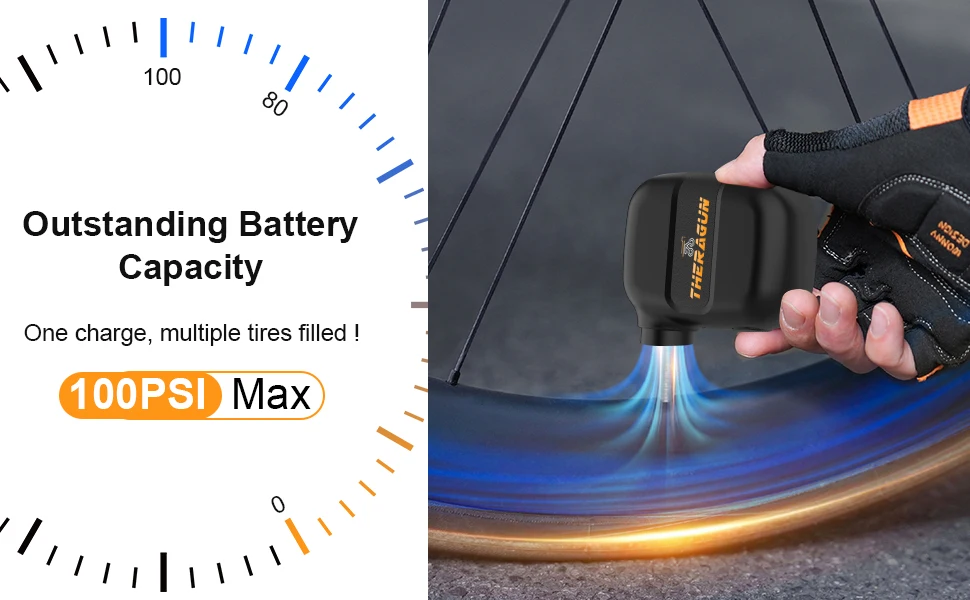 Mini Portable Bicycle Pump Rechargeable Electric Air Inflator 100PSI 5V Type-C Bike Accessories for Bike Schrader Presta Tires.