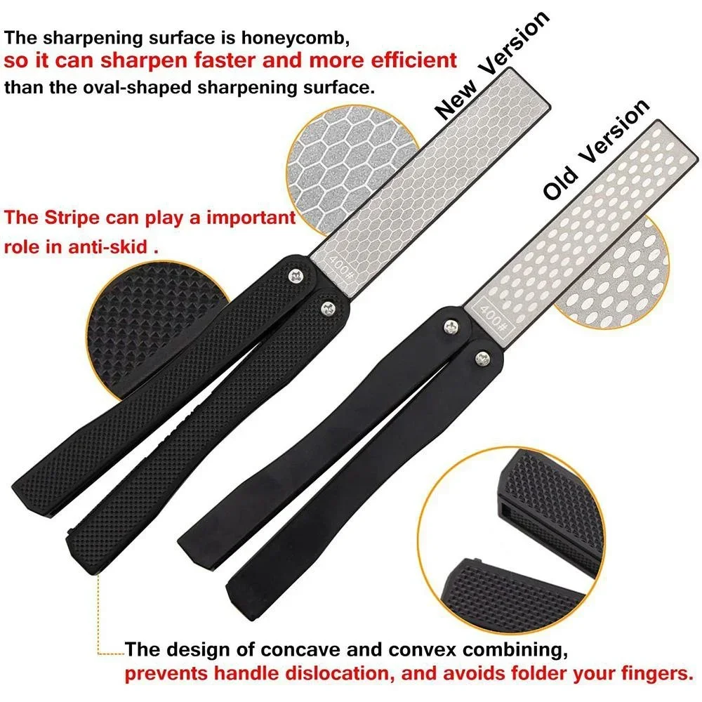 1PCS Portable Folding Pocket Knife Sharpener, Portable Double Sided Diamond Sharpening Stone Outdoor Sharpening Whetstone