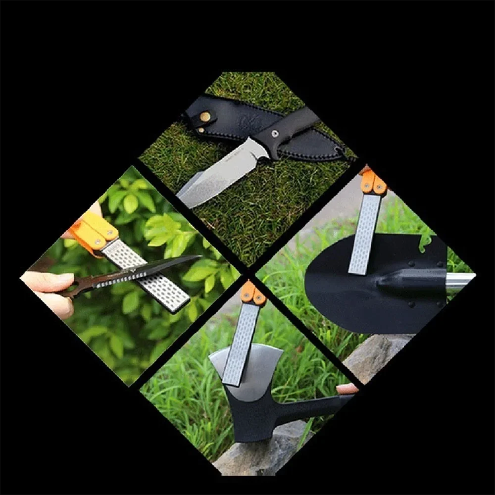 1PCS Portable Folding Pocket Knife Sharpener, Portable Double Sided Diamond Sharpening Stone Outdoor Sharpening Whetstone