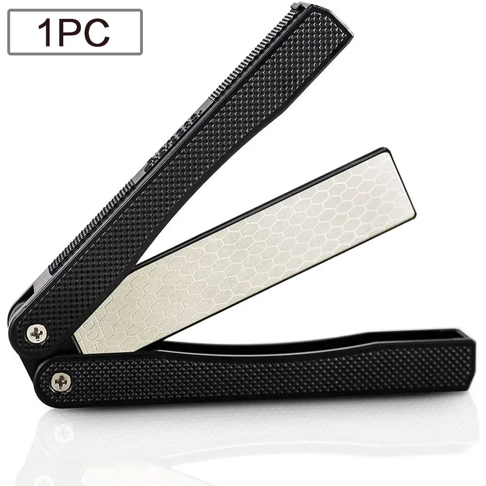 1PCS Portable Folding Pocket Knife Sharpener, Portable Double Sided Diamond Sharpening Stone Outdoor Sharpening Whetstone