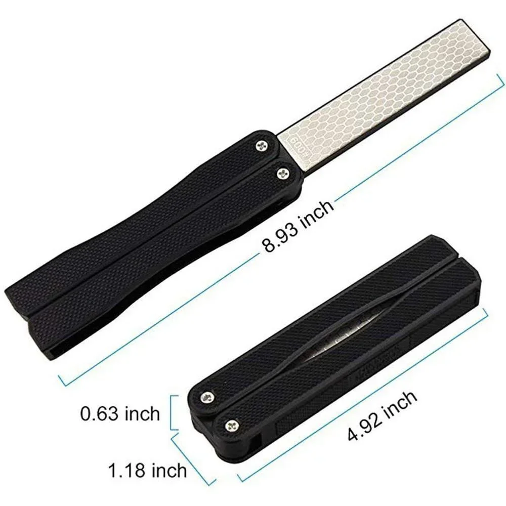 1PCS Portable Folding Pocket Knife Sharpener, Portable Double Sided Diamond Sharpening Stone Outdoor Sharpening Whetstone