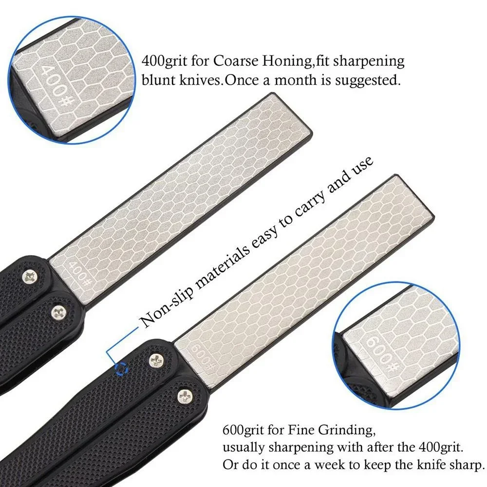 1PCS Portable Folding Pocket Knife Sharpener, Portable Double Sided Diamond Sharpening Stone Outdoor Sharpening Whetstone