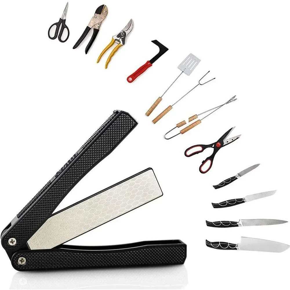 1PCS Portable Folding Pocket Knife Sharpener, Portable Double Sided Diamond Sharpening Stone Outdoor Sharpening Whetstone