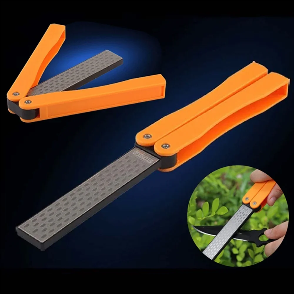 1PCS Portable Folding Pocket Knife Sharpener, Portable Double Sided Diamond Sharpening Stone Outdoor Sharpening Whetstone
