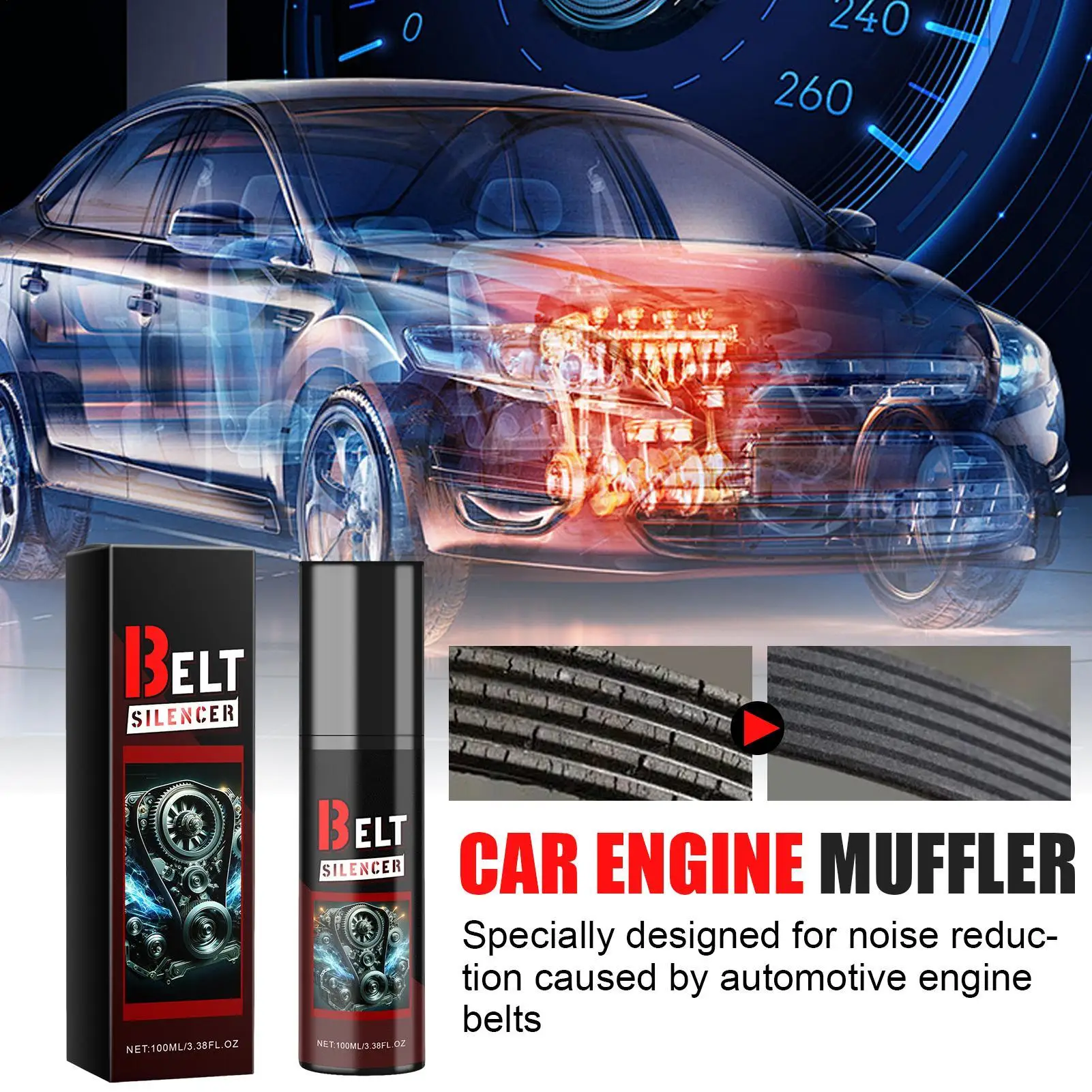 100ml Car Belt Noise Spray Prolongs Belt Life Engine Belt Silencers Spray-On Dressing Noise Lubrication Protection Friction