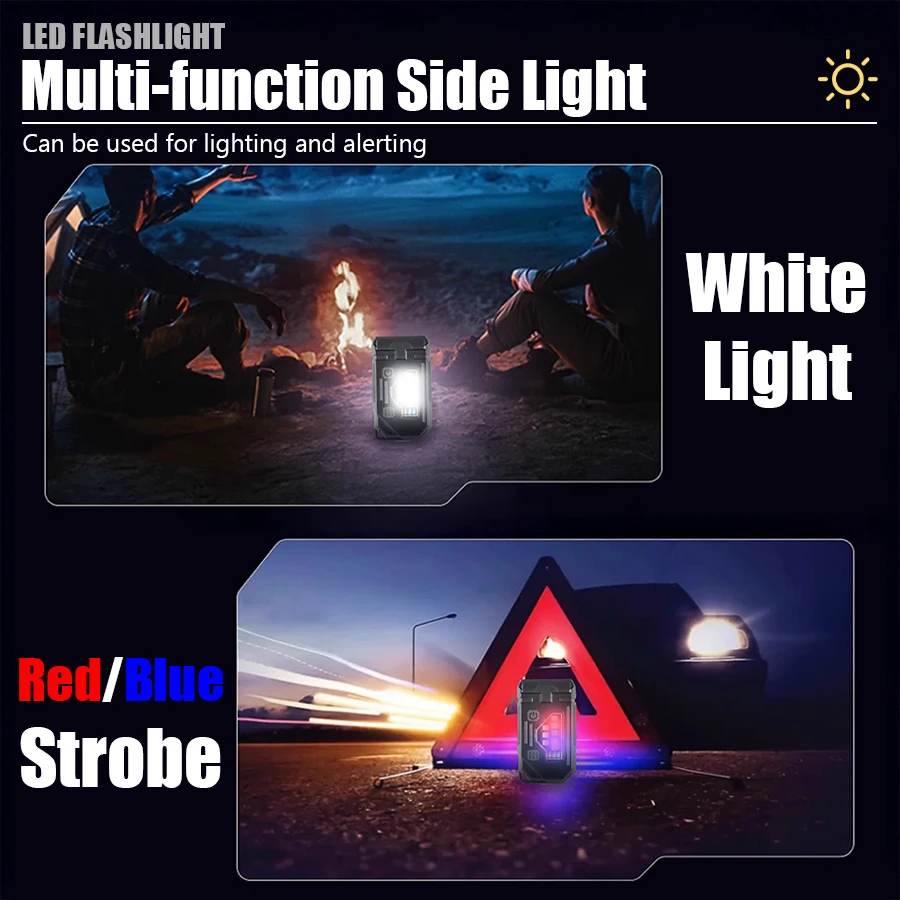 Mini COB LED Flashlight USB C Rechargeable Powerful Work Light with Clip Magnet Waterproof EDC Camping Walking Pocket Lamp