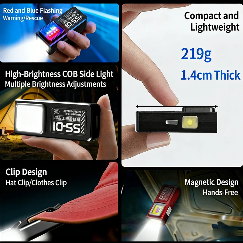 Mini COB LED Flashlight USB C Rechargeable Powerful Work Light with Clip Magnet Waterproof EDC Camping Walking Pocket Lamp