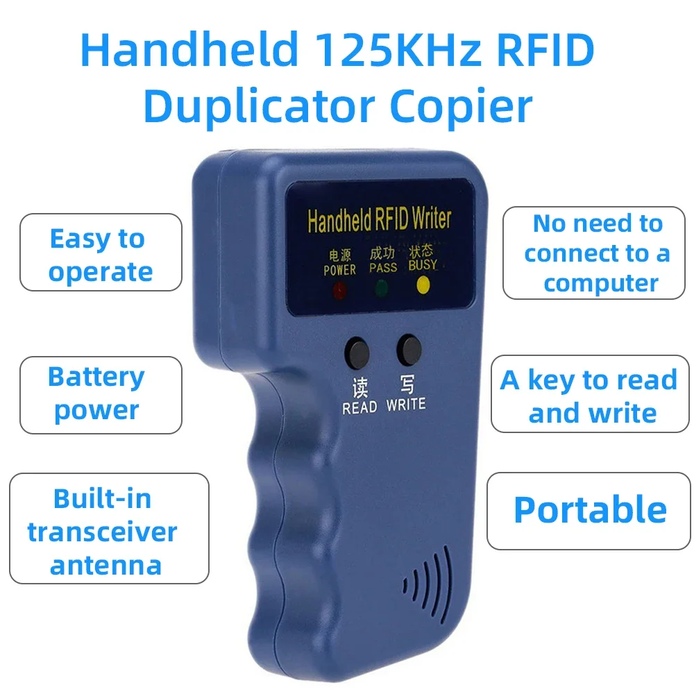 5YOA Handheld RFID ID Card Writer Copier 125KHz EM4100 5200 Duplicator T5577 Rewritable Keyfobs Tags Programmer Access Control