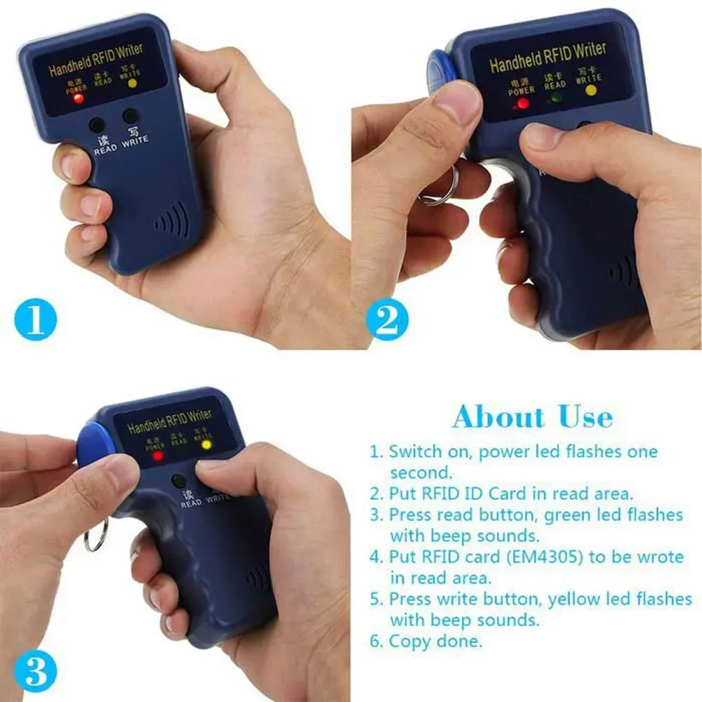 5YOA Handheld RFID ID Card Writer Copier 125KHz EM4100 5200 Duplicator T5577 Rewritable Keyfobs Tags Programmer Access Control