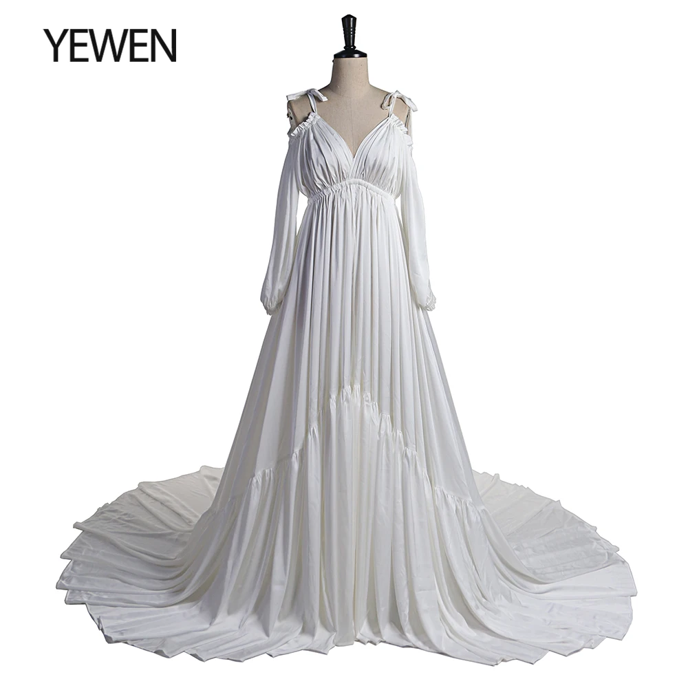 Sexy Shoulderless Satin Photography Gown Pregnancy Shooting Dress Maxi Gown for Photo Shoot Photography Props YEWEN DY21721