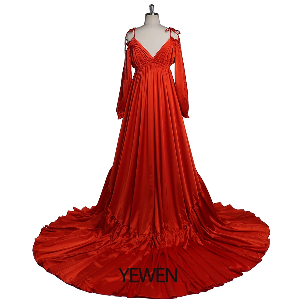 Sexy Shoulderless Satin Photography Gown Pregnancy Shooting Dress Maxi Gown for Photo Shoot Photography Props YEWEN DY21721