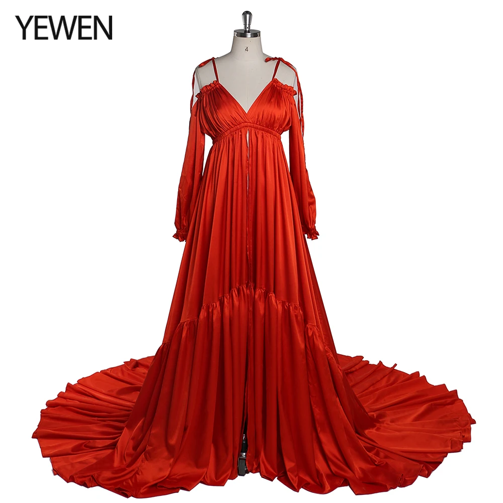 Sexy Shoulderless Satin Photography Gown Pregnancy Shooting Dress Maxi Gown for Photo Shoot Photography Props YEWEN DY21721