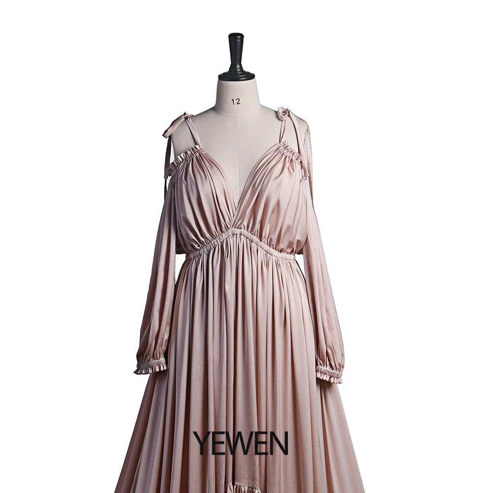 Sexy Shoulderless Satin Photography Gown Pregnancy Shooting Dress Maxi Gown for Photo Shoot Photography Props YEWEN DY21721