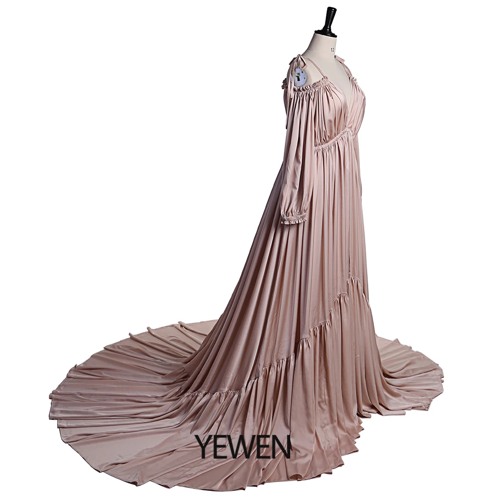 Sexy Shoulderless Satin Photography Gown Pregnancy Shooting Dress Maxi Gown for Photo Shoot Photography Props YEWEN DY21721
