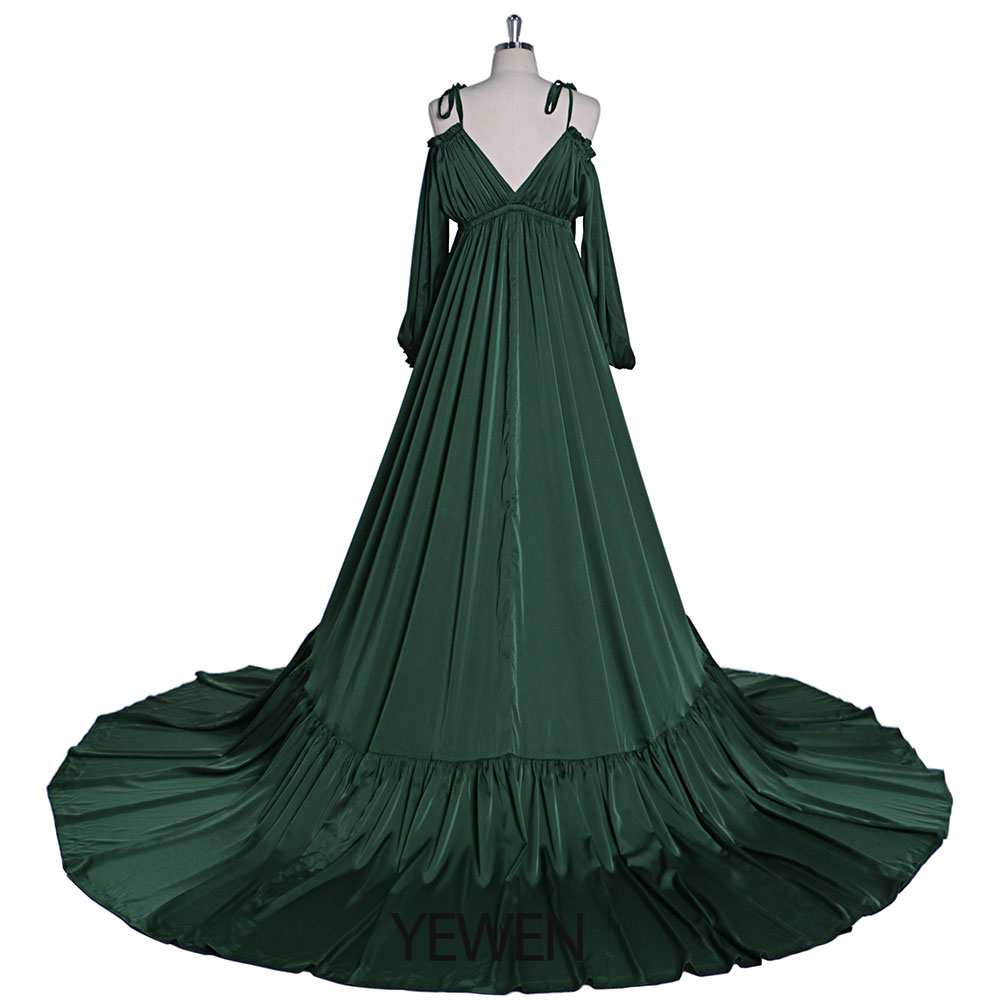 Sexy Shoulderless Satin Photography Gown Pregnancy Shooting Dress Maxi Gown for Photo Shoot Photography Props YEWEN DY21721