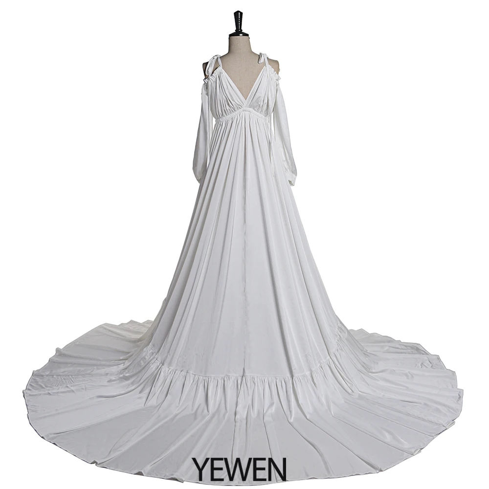 Sexy Shoulderless Satin Photography Gown Pregnancy Shooting Dress Maxi Gown for Photo Shoot Photography Props YEWEN DY21721