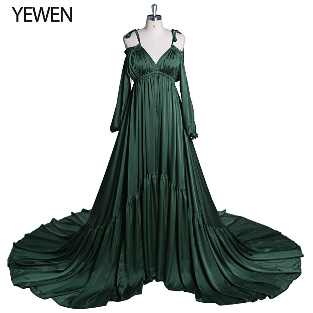 Sexy Shoulderless Satin Photography Gown Pregnancy Shooting Dress Maxi Gown for Photo Shoot Photography Props YEWEN DY21721