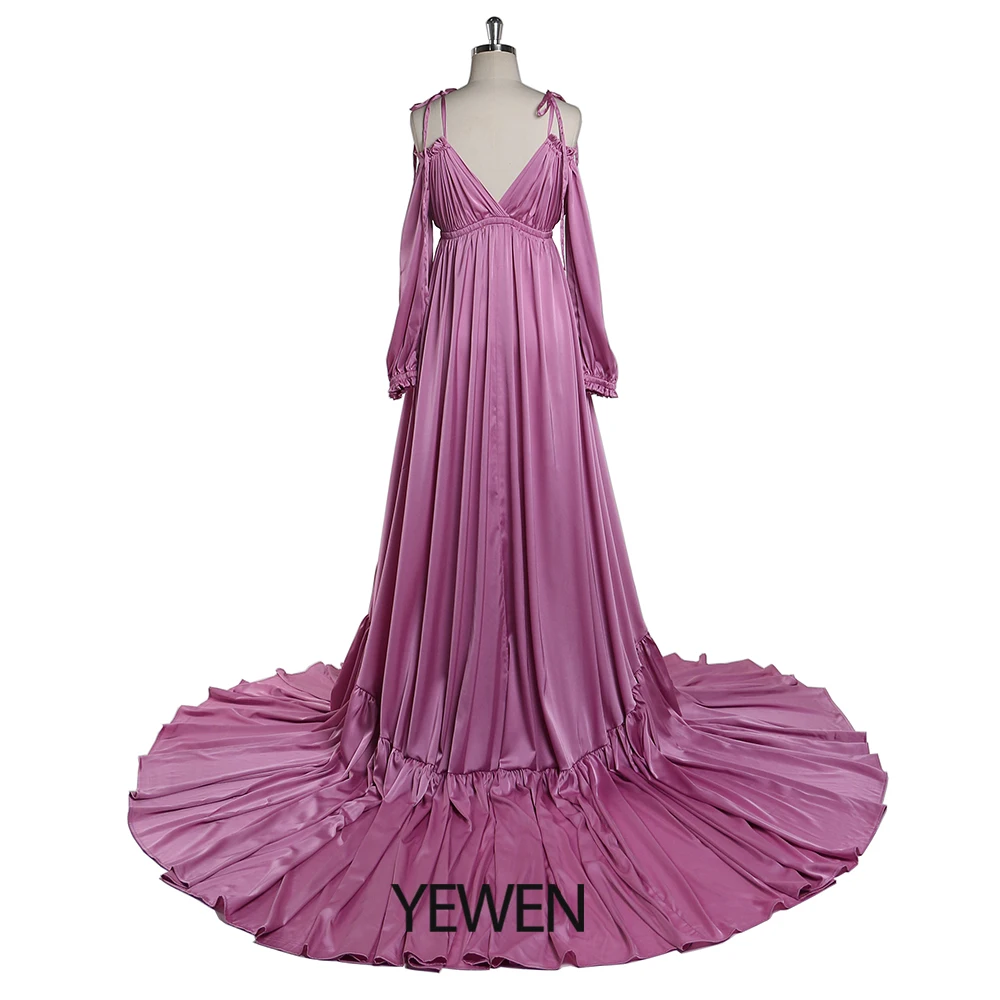 Sexy Shoulderless Satin Photography Gown Pregnancy Shooting Dress Maxi Gown for Photo Shoot Photography Props YEWEN DY21721