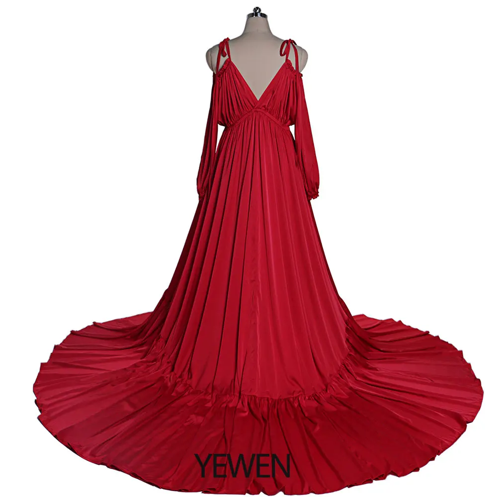 Sexy Shoulderless Satin Photography Gown Pregnancy Shooting Dress Maxi Gown for Photo Shoot Photography Props YEWEN DY21721