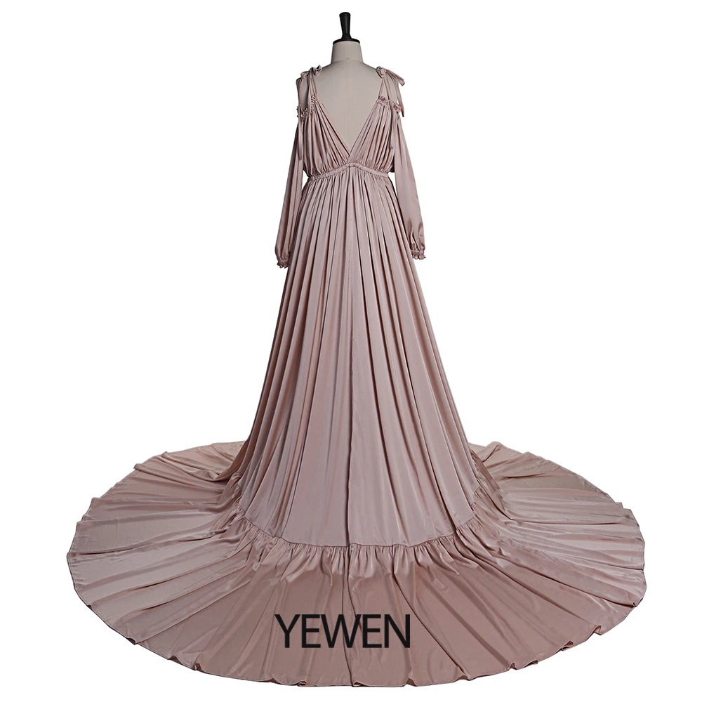 Sexy Shoulderless Satin Photography Gown Pregnancy Shooting Dress Maxi Gown for Photo Shoot Photography Props YEWEN DY21721
