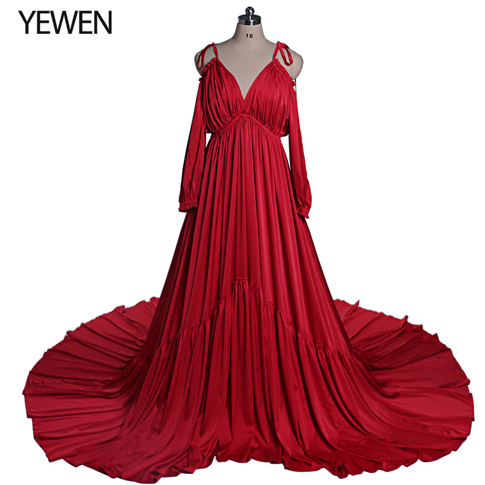 Sexy Shoulderless Satin Photography Gown Pregnancy Shooting Dress Maxi Gown for Photo Shoot Photography Props YEWEN DY21721