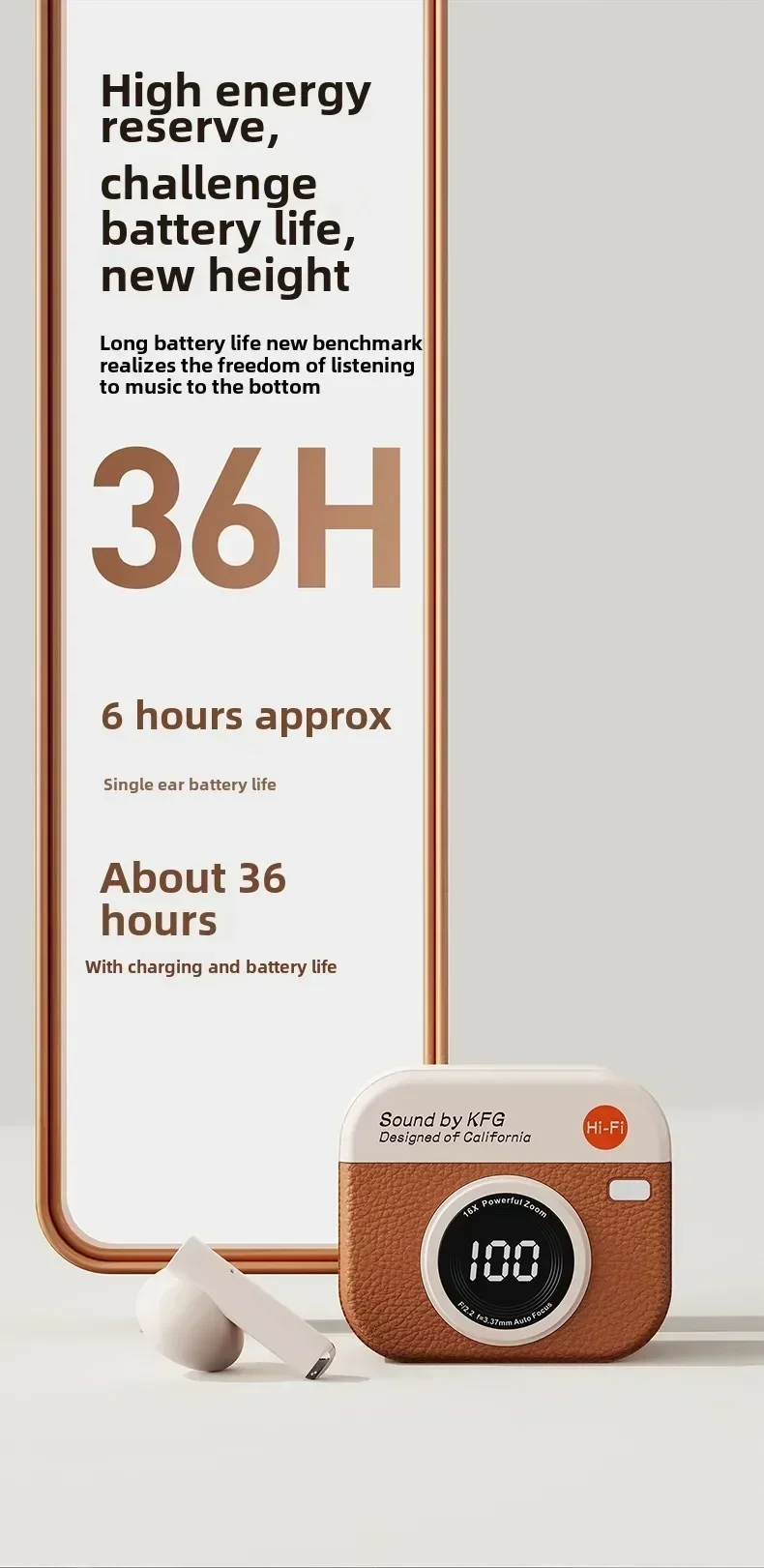 Wireless Bluetooth headphones retro camera creative battery level display music headphones long-lasting battery life