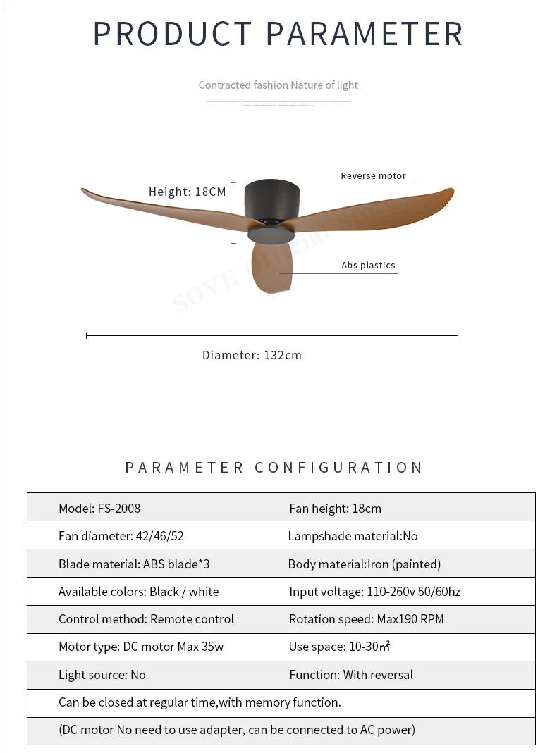 SOVE Low Floor Modern BLDC Ceiling Fan with Remote Control Household Use Ventilation Fan Motor Electric Fan Decorative Fans
