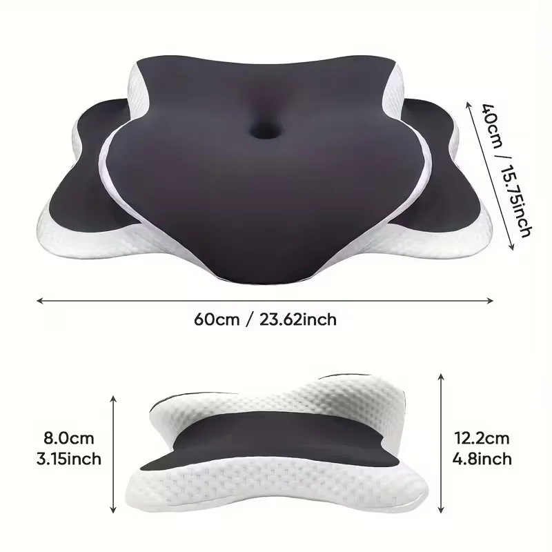 Ergonomic Memory Foam Butterfly Neck Pillow C-Shaped Adjustable Dual Height Transparent Cover Support for Side/Supine/Pillow Sle