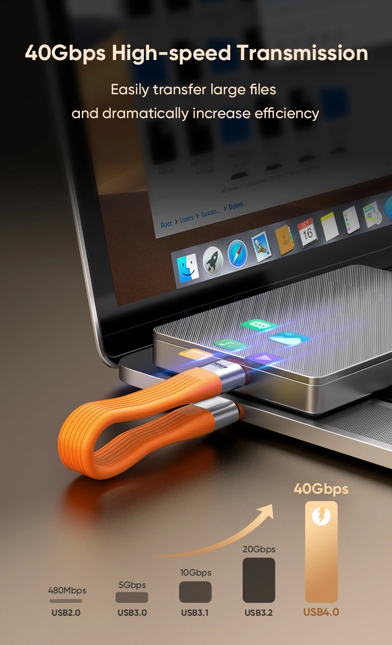 USB-C to Type-C 240W USB4.0 40Gbps Cable Keychain PD3.1 5A 8K@60Hz Data Cord For TV Laptop Tablet MacBook Video Transmission﻿