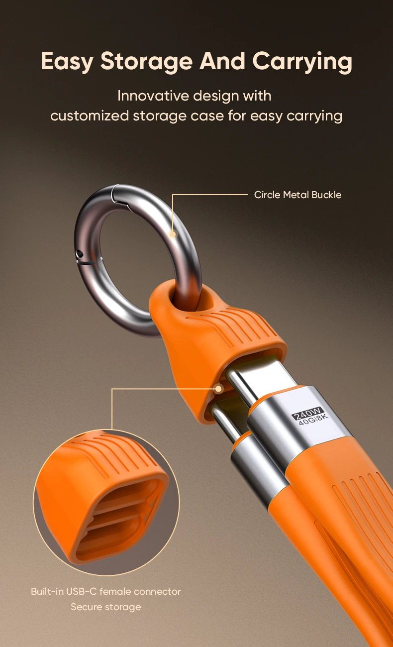 USB-C to Type-C 240W USB4.0 40Gbps Cable Keychain PD3.1 5A 8K@60Hz Data Cord For TV Laptop Tablet MacBook Video Transmission﻿