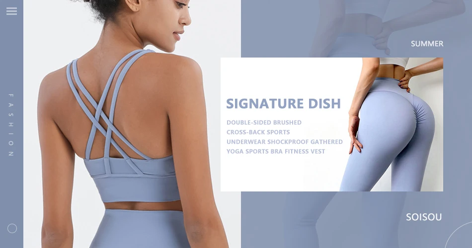 SOISOU Nylon Top Women Bra Sexy Top Woman Breathable Underwear Women Fitness Yoga Sports Bra For Women Gym 30 Colors
