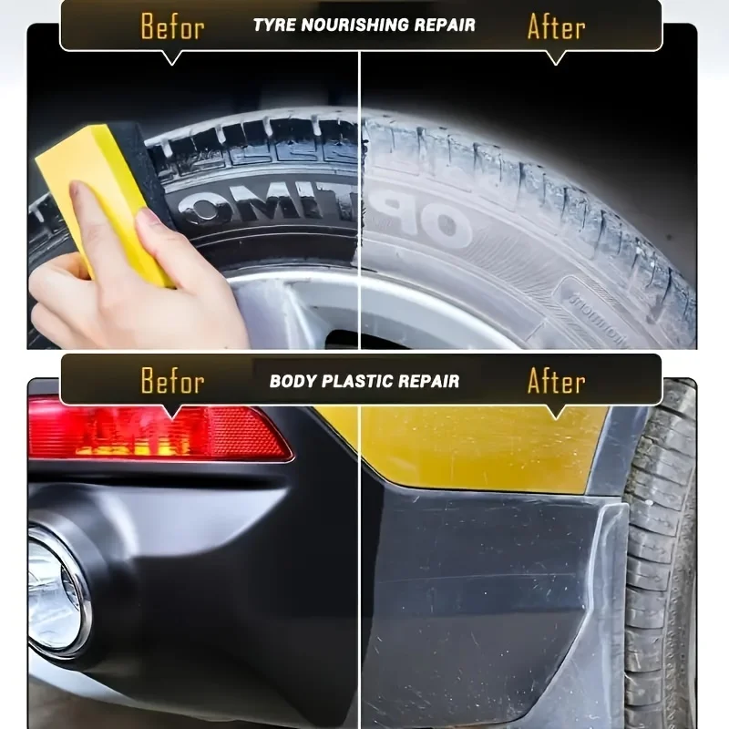 Car Tire Clear Restorer Polish Wax Back to Black Gloss Long-Lasting Coating Plastic Renovator Cleaning Tire Gloss Enhancer Kit