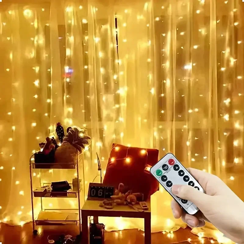 Christmas Home Decoration USB 8 Modes Fairy Garland Lights LED Curtain String Lights with Remote Control for Bedroom Wedding